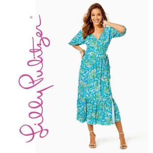 💙 LILLY PULITZER Brantley V-Neck Midi Wrap Dress SIZE M NEW WITH TAGS